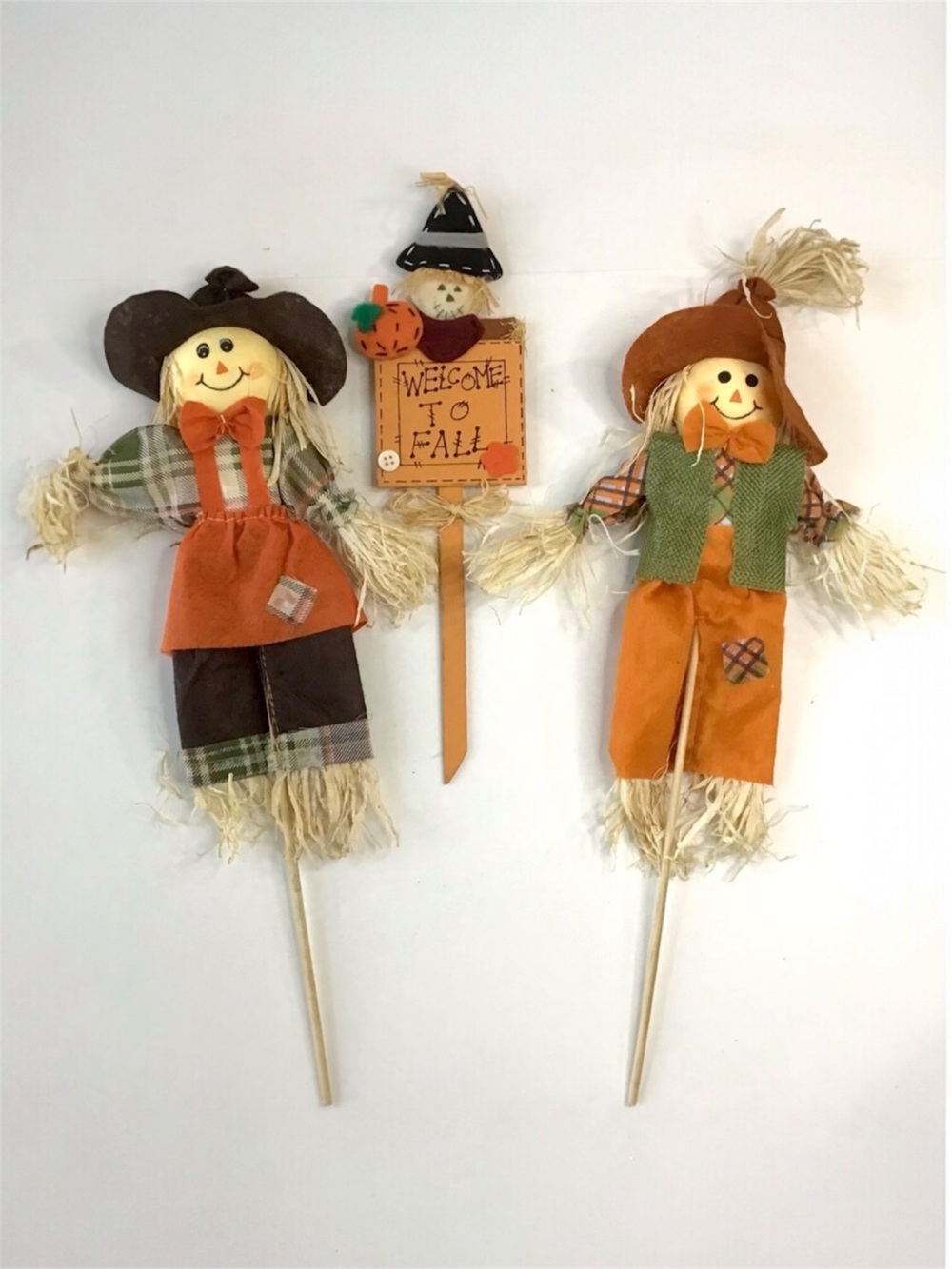 Scarecrows Picks Stakes Lot Of 3 Welcome To Fall Halloween Autumn Thanksgiving